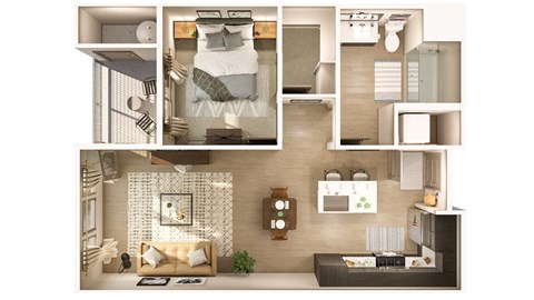 a 3d rendering of a bedroom with a bed and a living room at Cuvee, Arizona, 85305